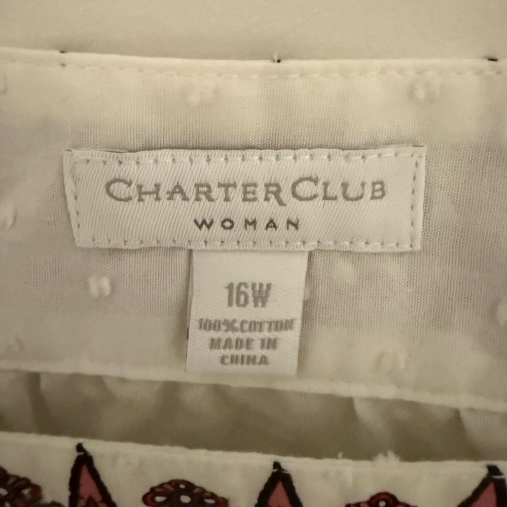Charter Club White Blouse with Red and Purple Paisley Border - Picture 4 of 7